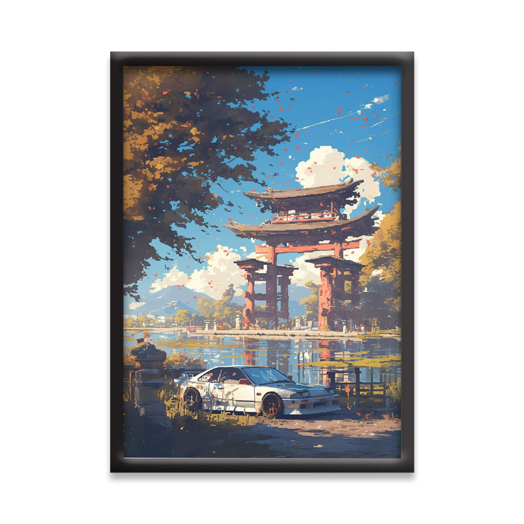 Japnese Pixel Art | Car Framed Poster | Nissan Silvia S13 Framed Posters | JDM Car