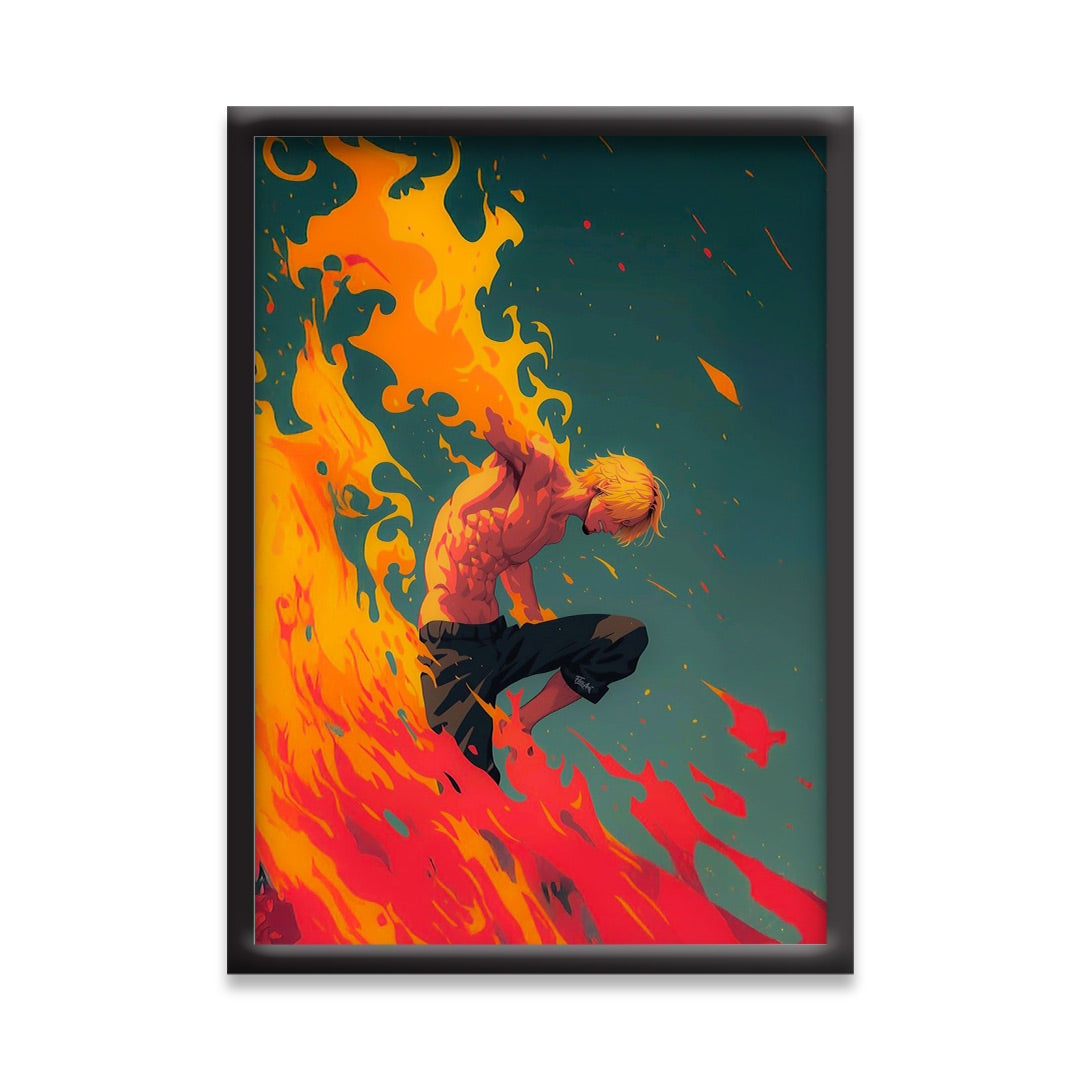 One Piece Anime Wall Art | Sanji  Poster | One Piece Anime Wall Art in Fiery Action Style | Anime Posters