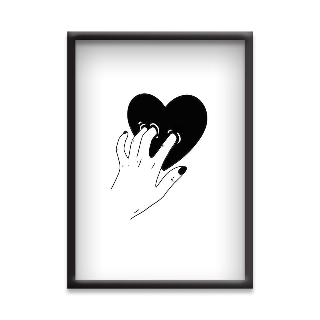 Love in Hand | Black Heart Hand Art – Modern Emotional Wall Poster