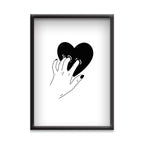 Love in Hand | Black Heart Hand Art – Modern Emotional Wall Poster