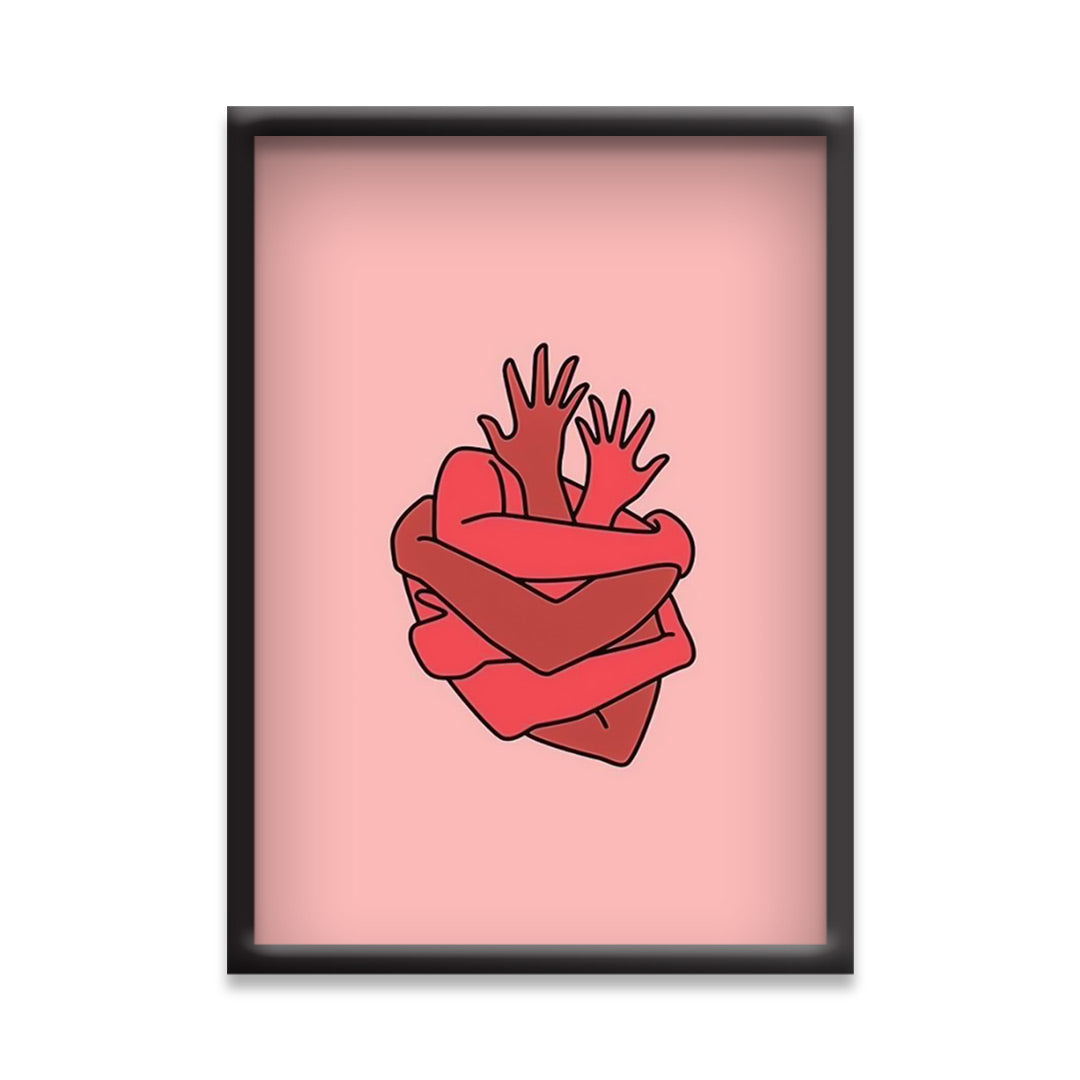 Wrapped in Love – Emotional Red Heart Illustration Poster | Unique Modern Love Wall Decor