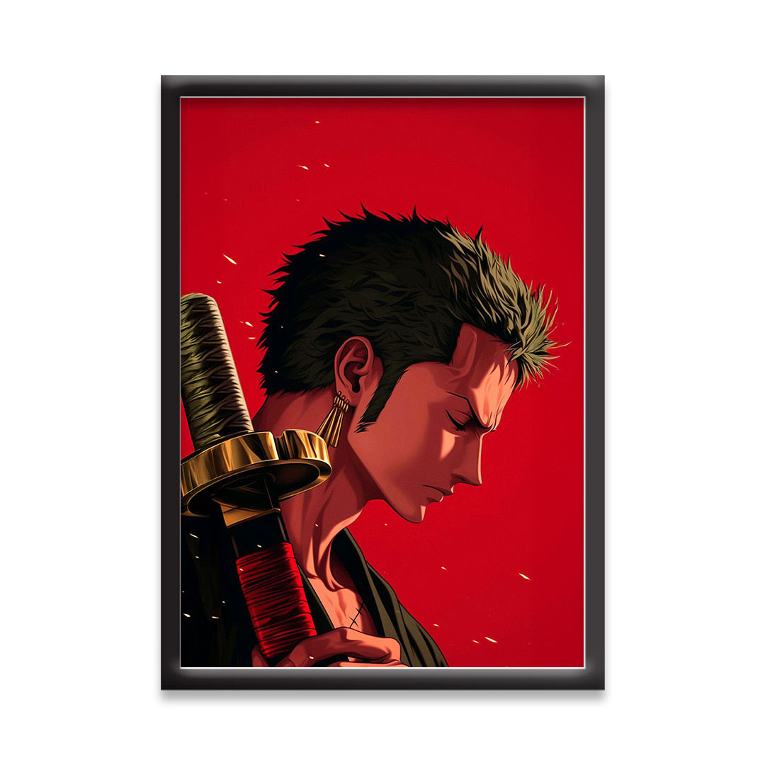 Roronoa Zoro Vector Art | One Piece Framed Poster | Anime Framed Posters - Matt Black Frame (Black Framed, Roronoa Zoro)