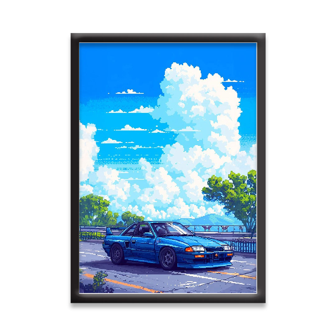 Japnese Pixel Art | Car Framed Poster | Nissan Framed Posters - Matt Black Frame (Black Framed, GTR Skyline)