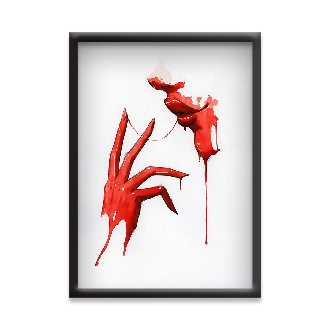 Thread of Seduction – Abstract Red Hand & Lips Artwork | Modern Dark Aesthetic Wall Art
