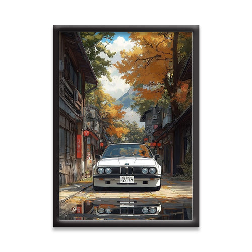 Beamer E30 | Retro Supercar Framed Poster | Vintage car Framed Posters - Matt Black Frame (Black Framed, E30)
