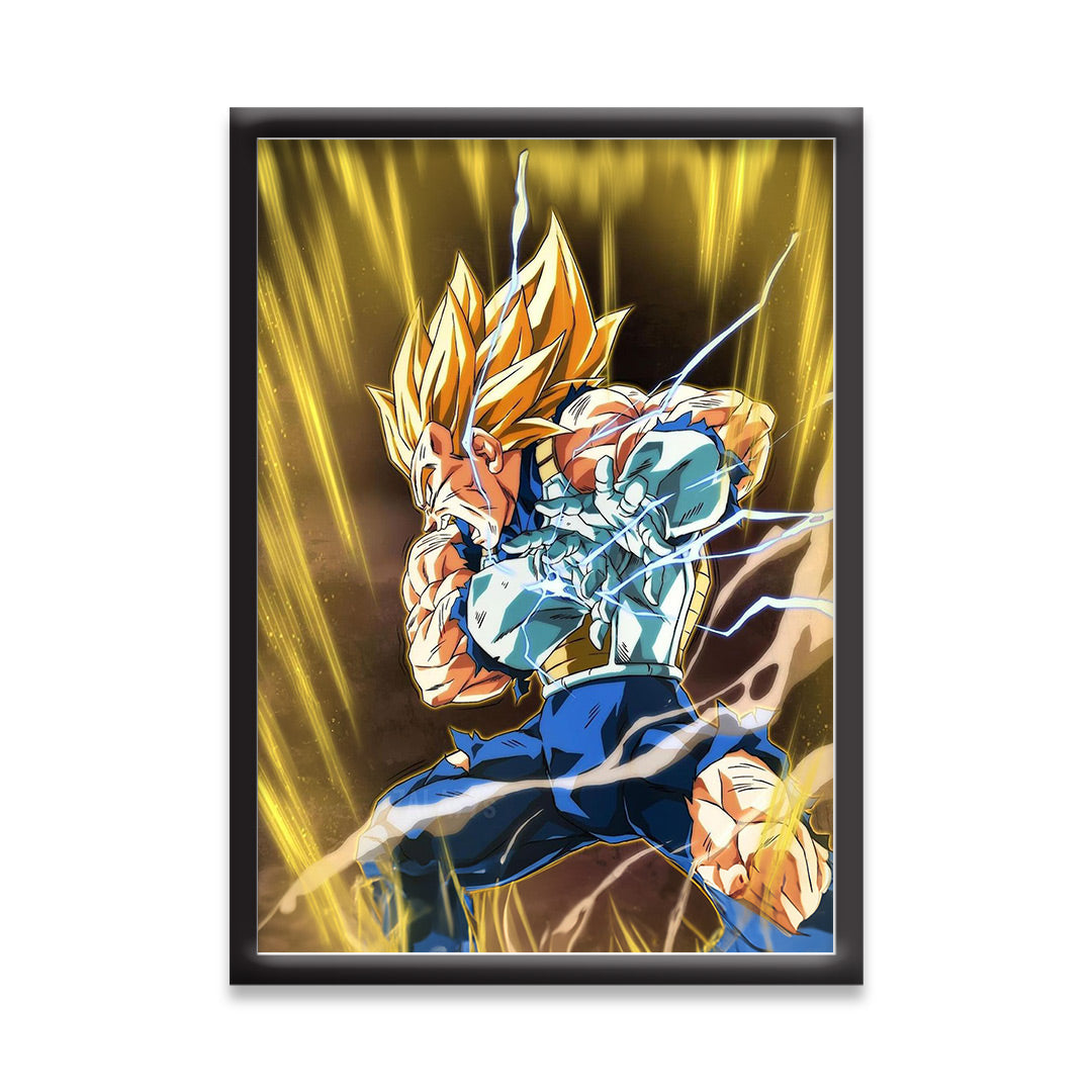 Vegeta - Saiyan Warrior Transformation | Dekorama Framed Wall Art | Anime Wall Frames | Framed Paintings - Matt Black Frame