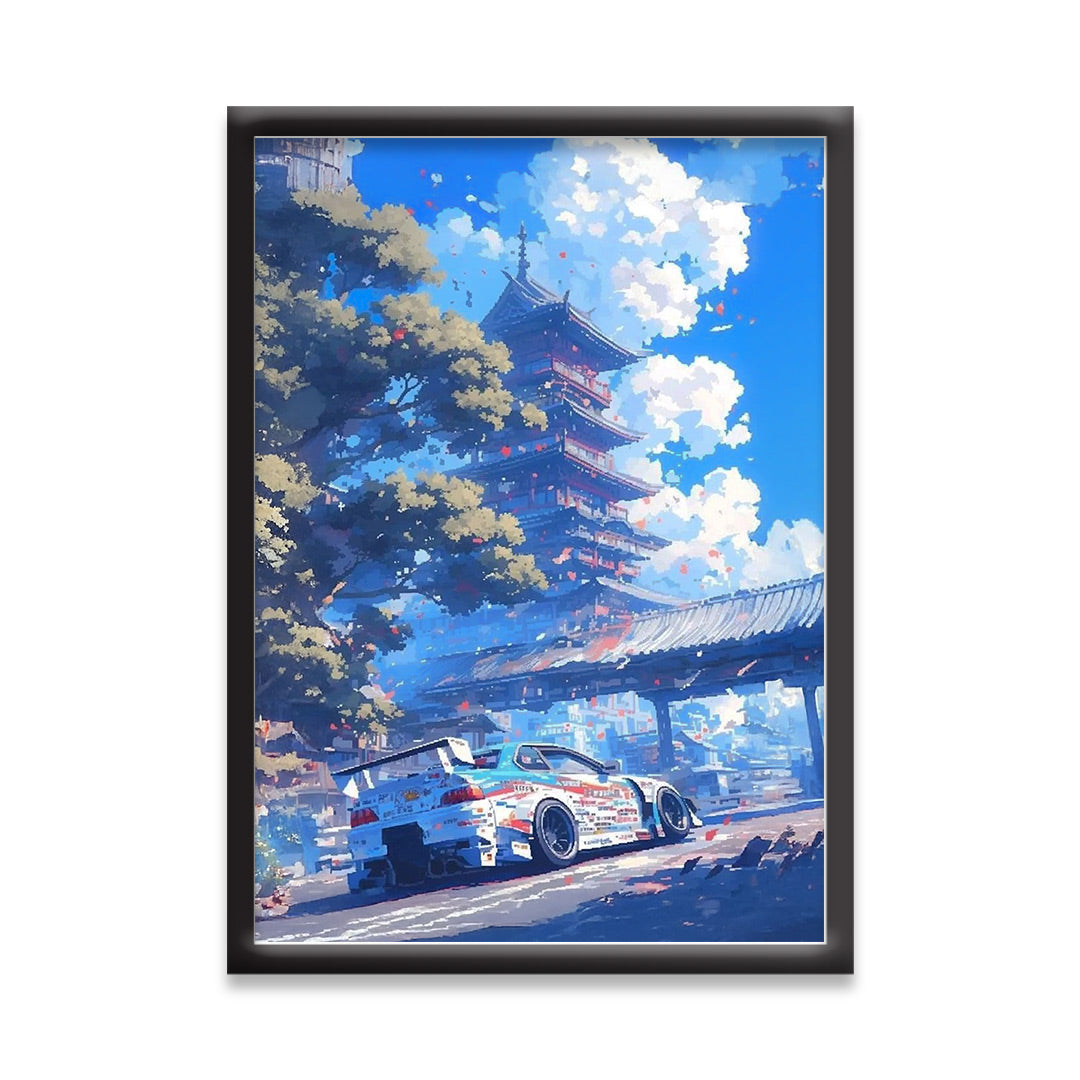 Japanese Pixel Art | Super Car Framed Poster | Nissan Framed Posters - Matt Black Frame (Black Framed, GTR Skyline)