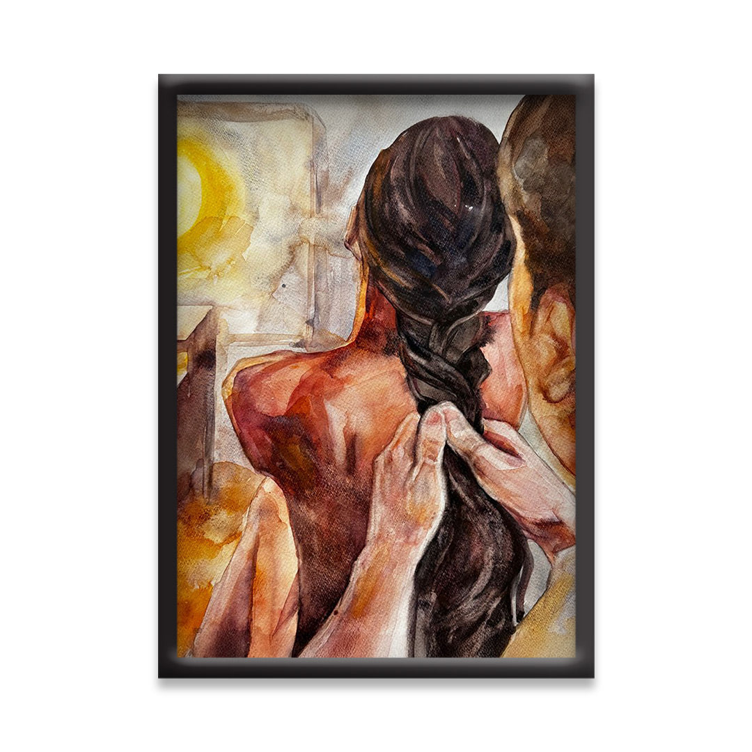 Couple in Love | Hand-Braided Hair Watercolor Poster | Intimate Moment Art