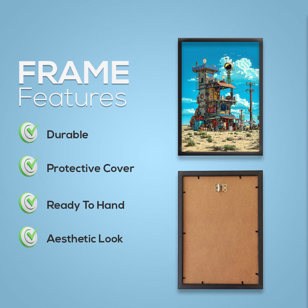 canvas wall art – futuristic with colorful buildings | Aesthetic Anime Scenery Wall Art Digital Reprint Painting  (With Frame)