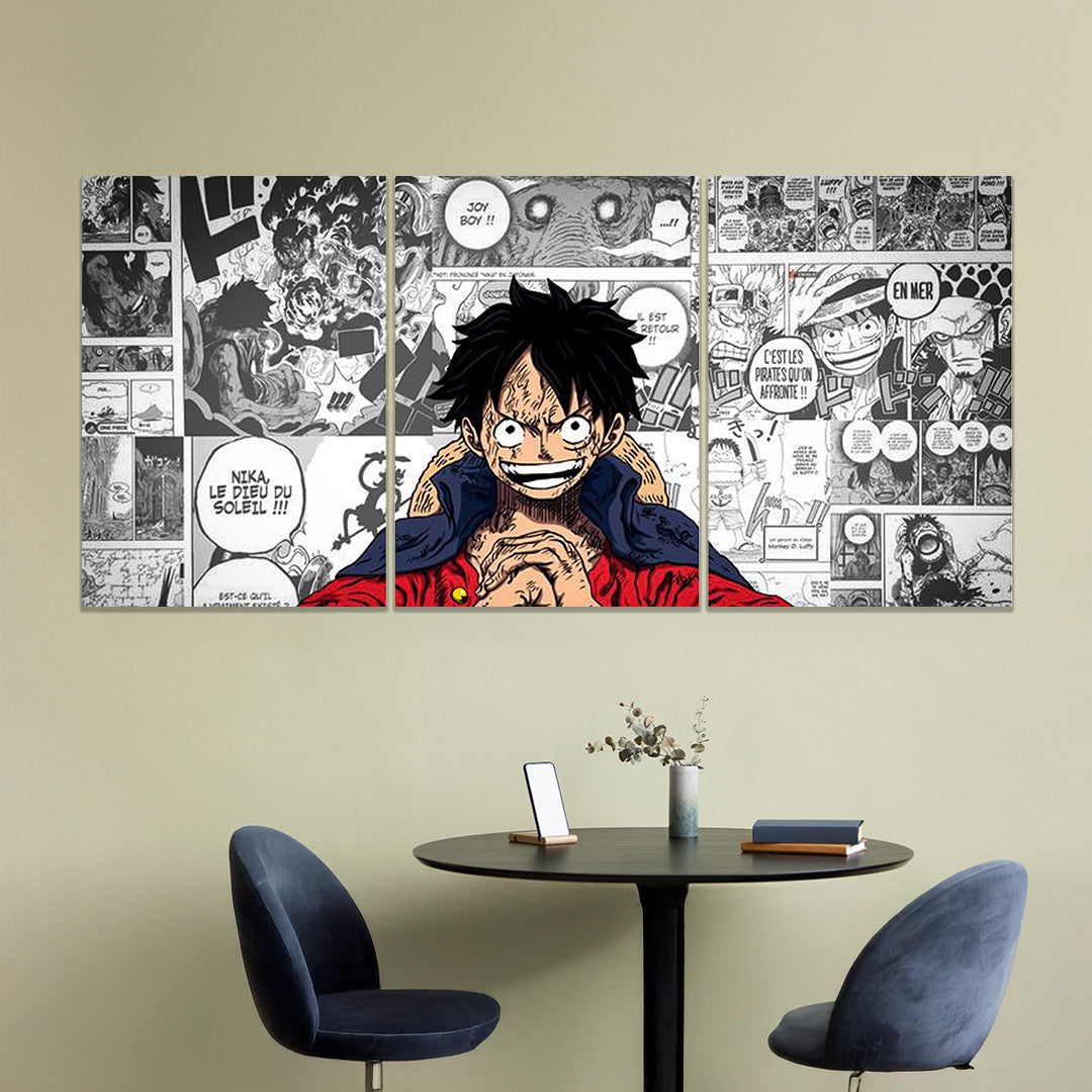 One Piece | Monkey D. Luffy | Nika Manga Split Wall Poster | Color & Black-White Anime Canvas