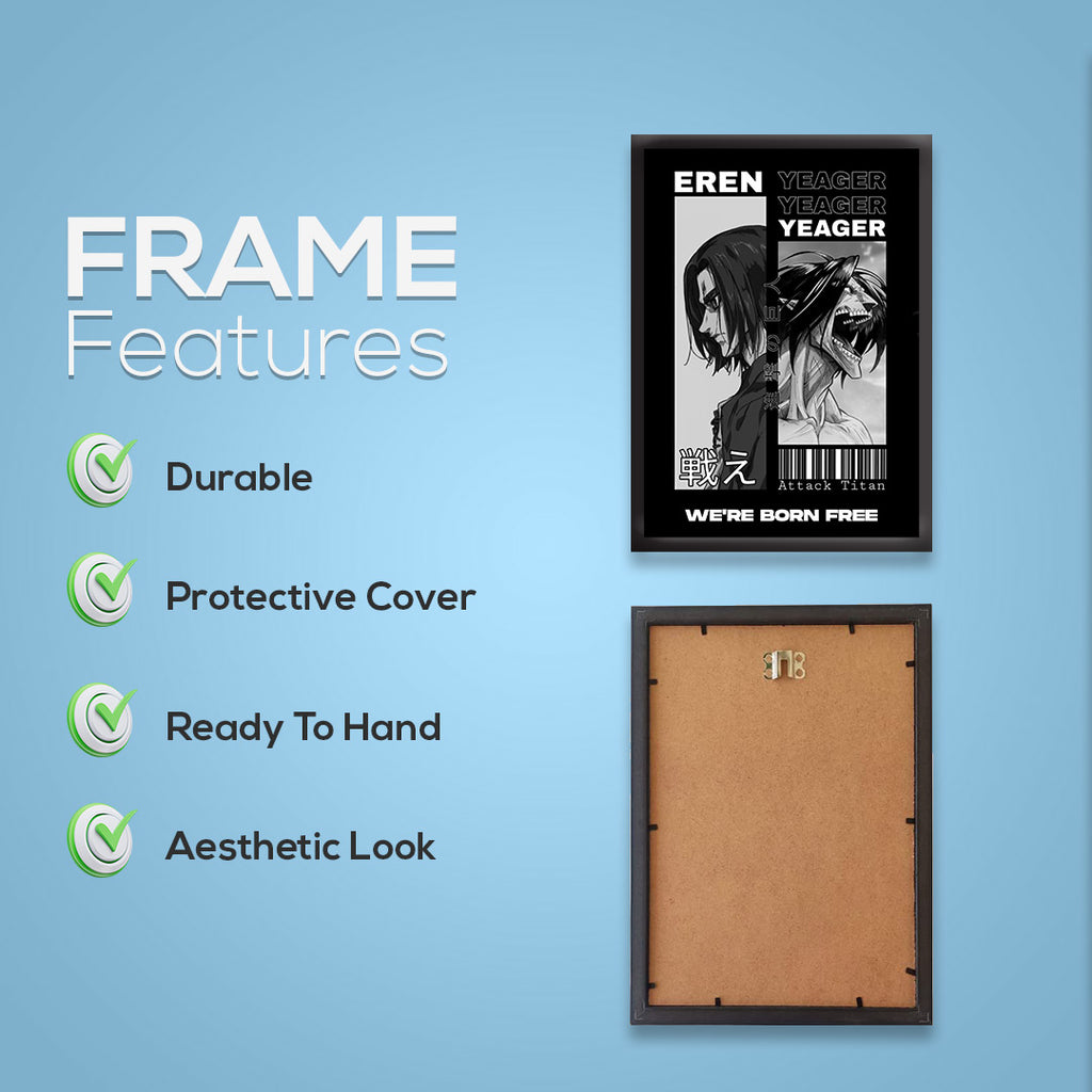 Eren Yeager X Titan | Attack On Titan Framed Poster | Anime Framed Posters - Matt Black Frame ( Black Framed, Eren Titan Art)