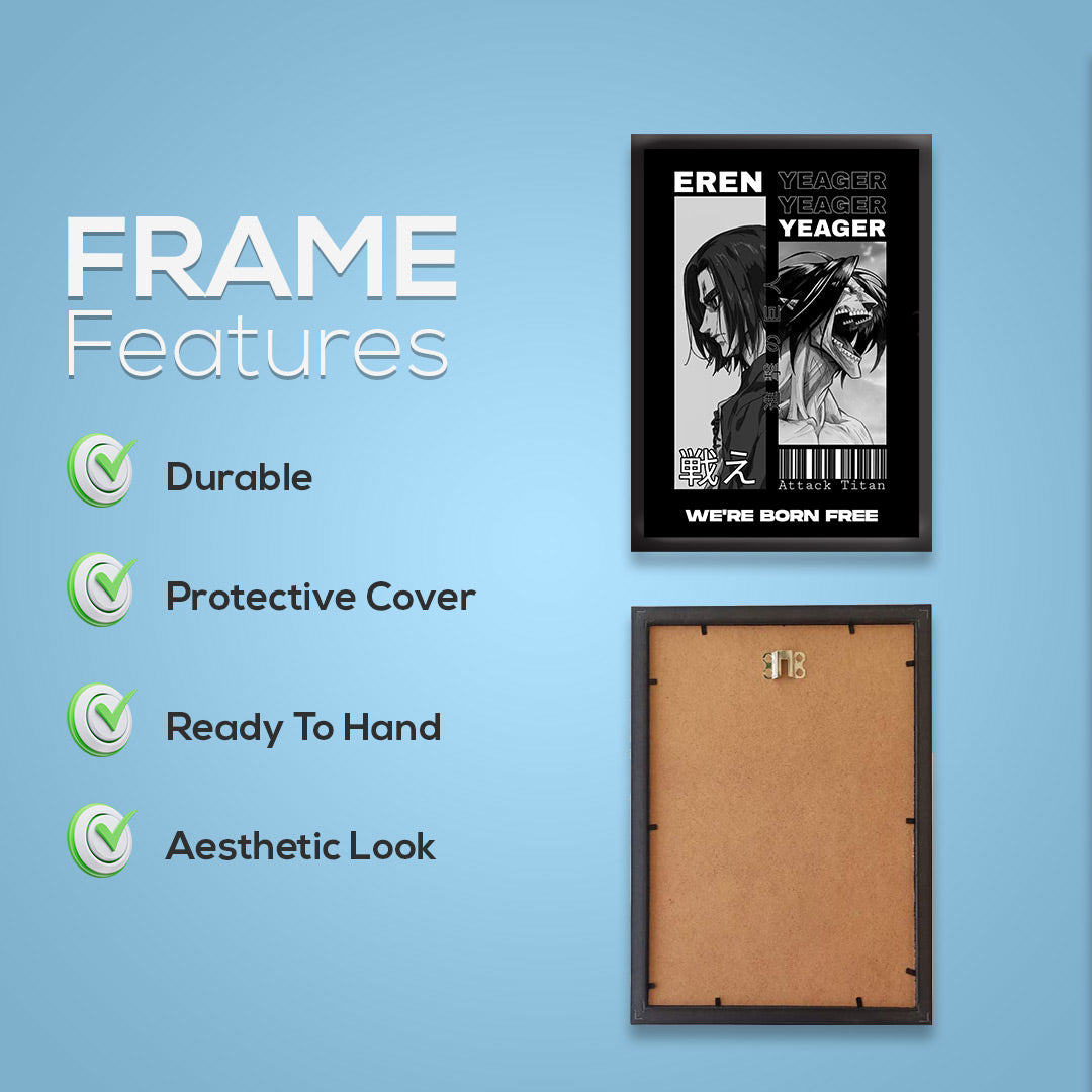 Eren Yeager X Titan | Attack On Titan Framed Poster | Anime Framed Posters - Matt Black Frame ( Black Framed, Eren Titan Art)