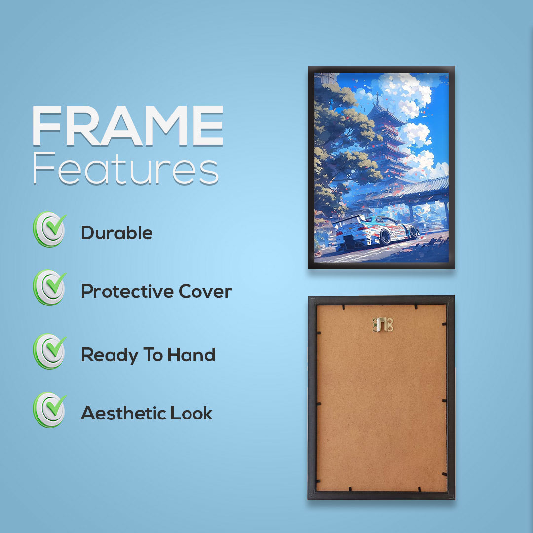 Japanese Pixel Art | Super Car Framed Poster | Nissan Framed Posters - Matt Black Frame (Black Framed, GTR Skyline)