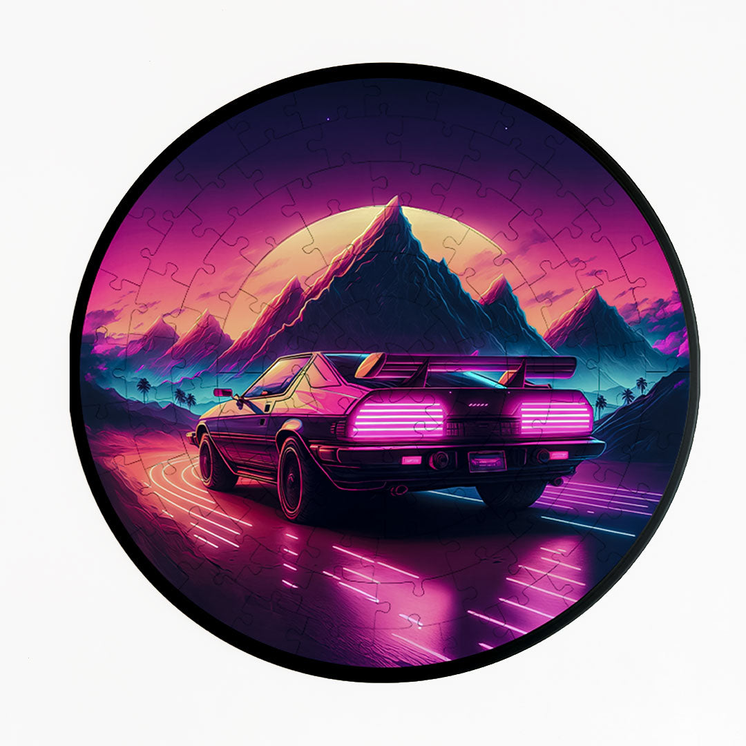 Jurojin Junction Circular Frame Jigsaw Puzzle for Couples  | Neon Car Puzzles | 160 Piece Circular Jigsaw Puzzle for Adults & Kids above 15+ Years | Puzzle Games for Car Lovers