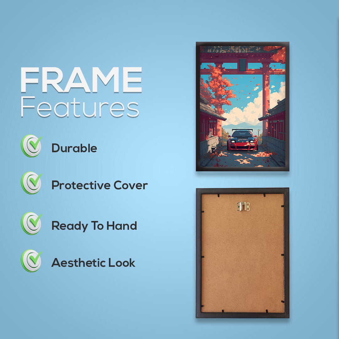 Japnese Pixel Art | Car Framed Poster | Nissan Framed Posters - Matt Black Frame (Black Framed, GTR Skyline)