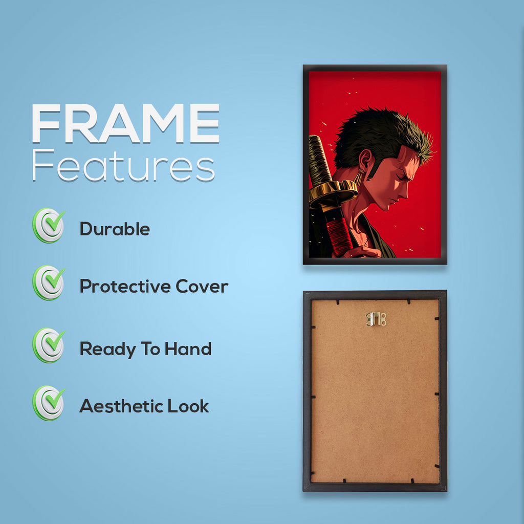 Roronoa Zoro Vector Art | One Piece Framed Poster | Anime Framed Posters - Matt Black Frame (Black Framed, Roronoa Zoro)