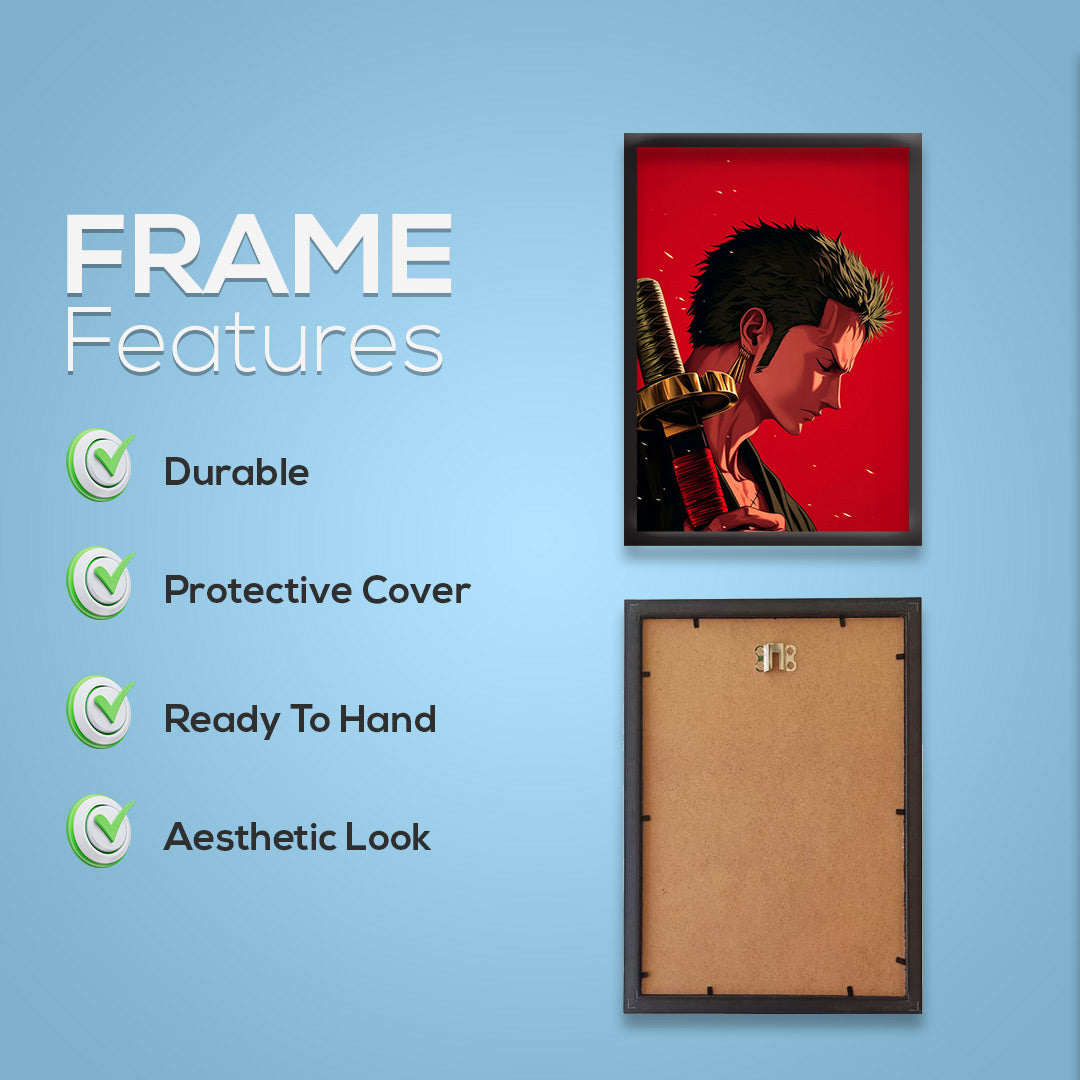 Roronoa Zoro Vector Art | One Piece Framed Poster | Anime Framed Posters - Matt Black Frame (Black Framed, Roronoa Zoro)