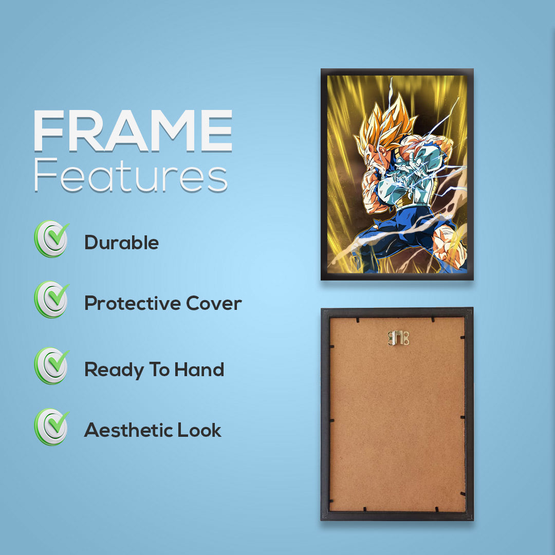 Vegeta - Saiyan Warrior Transformation | Dekorama Framed Wall Art | Anime Wall Frames | Framed Paintings - Matt Black Frame
