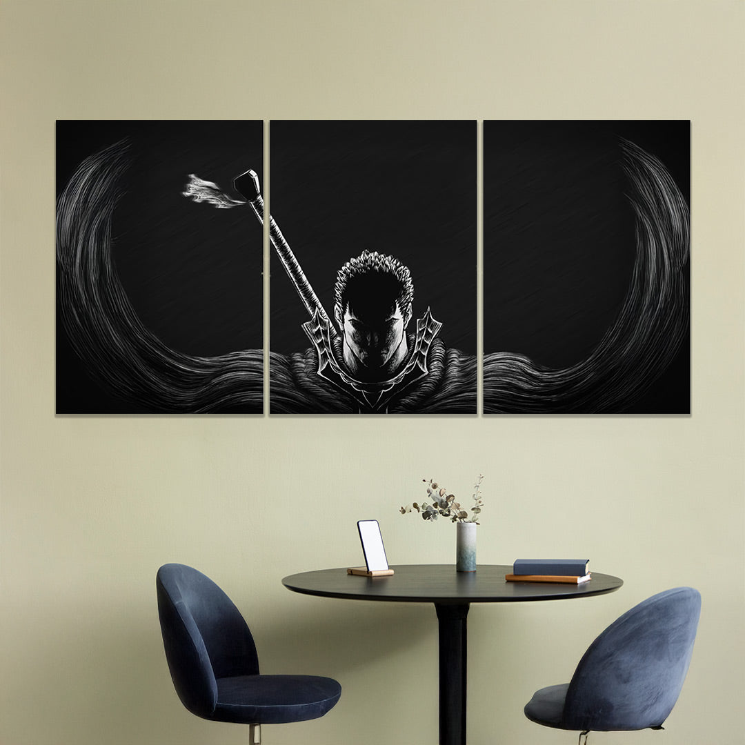 Berserk Guts (Black & White) | Split Wall Poster | Dark Anime Canvas Art