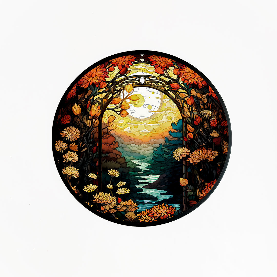 Jurojin Junction Circular Frame Jigsaw Puzzle for Couples  | Autumn Serenity” – 160-Piece Framable Circular Jigsaw Puzzle  for Adults & Kids above 15+ Years | Puzzle Games for Couples