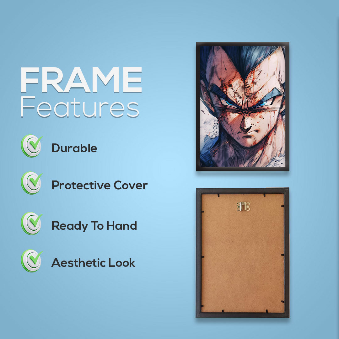 Vegeta Blue God Transformation | Dekorama Framed Wall Art | Anime Wall Frames | Framed Paintings - Matt Black Frame